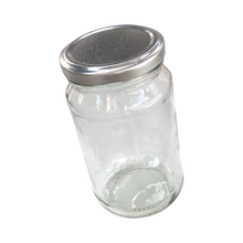 Load image into Gallery viewer, 500g (375ml) Glass Honey Jar - Australian Made - Silver Lid - Round Flint Glass Jar - Live Slow - Bee Kind - Waggle &amp; Forage - Kyneton - Victoria - Australia