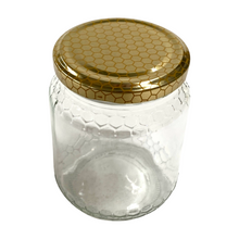 Load image into Gallery viewer, Glass Honey Jar - Honeycomb Theme - 500g - Box 24 - Embossed - Waggle &amp; Forage - Live Slow - Bee Kind - Kyneton - Victoria - Australia
