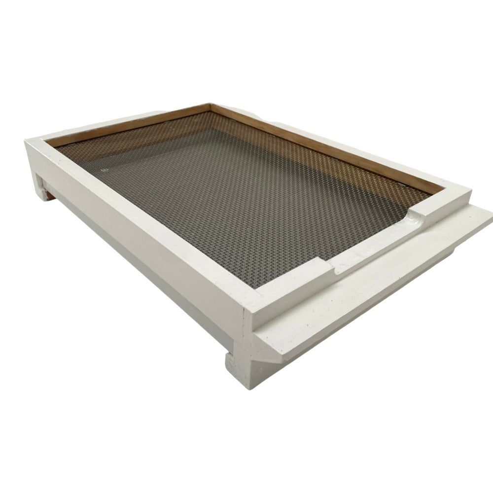 Ventilated - Mesh Beehive Base With Varroa Tray - Not Wax Dipped & Painted - White - Live Slow - Bee Kind - Waggle & Forage - Kyneton - Victoria - Australia