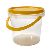 Load image into Gallery viewer, 1kg Honey Pails/Buckets - Box 60 - Australian Made - Food Grade - Yellow Lid - Live Slow - Bee Kind - Waggle &amp; Forage - Kyneton - Victoria - Australia
