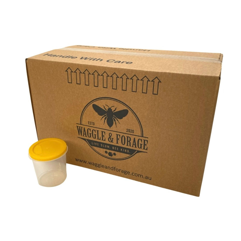 500g Honey Pails - Box 120 - Australian Made - Food Grade - Tamper Evident - Live Slow - Bee Kind - Waggle & Forage - Kyneton - Victoria - Australia
